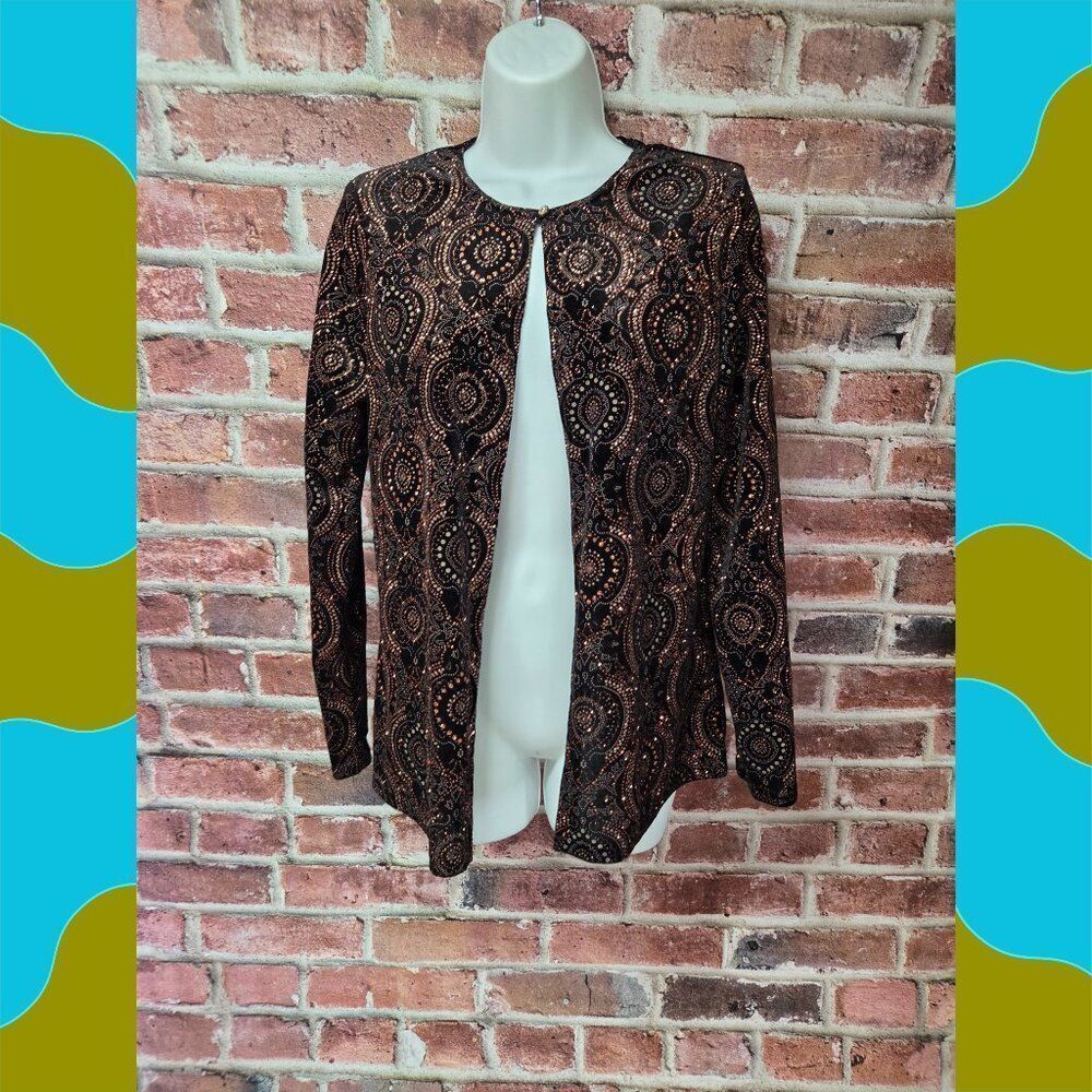 Onyx NiteβBejeweled Duster M |β Vintage Black Cardigan Made in USA Glam Y2K